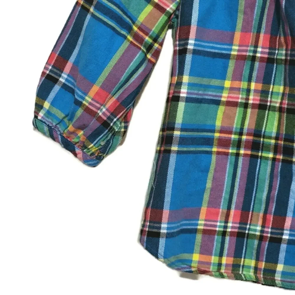 Ralph Lauren Baby Girl Madres Plaid Smock Blue and Green Top Size 6 Months